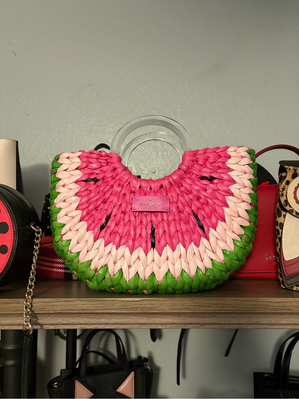 kate spade Pink and Green Watermelon-Inspired Woven Mini Bag